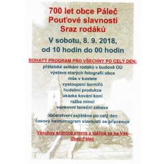 700 let obce Páleč, pouťové slavnosti, sraz rodáků